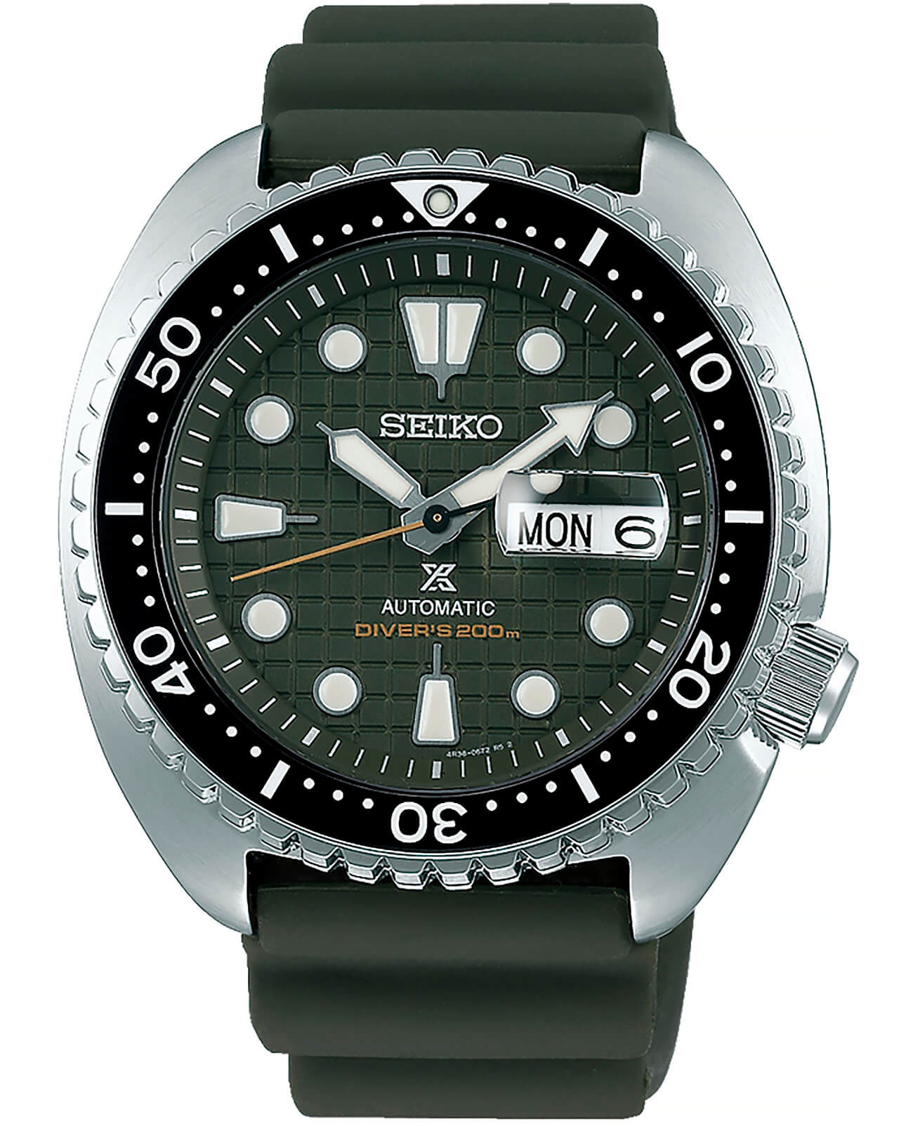 Seiko Seiko Prospex SRPE05K1  SRPE05K1 механические мужские часы зеленый циферблат, браслет каучук — вид спереди