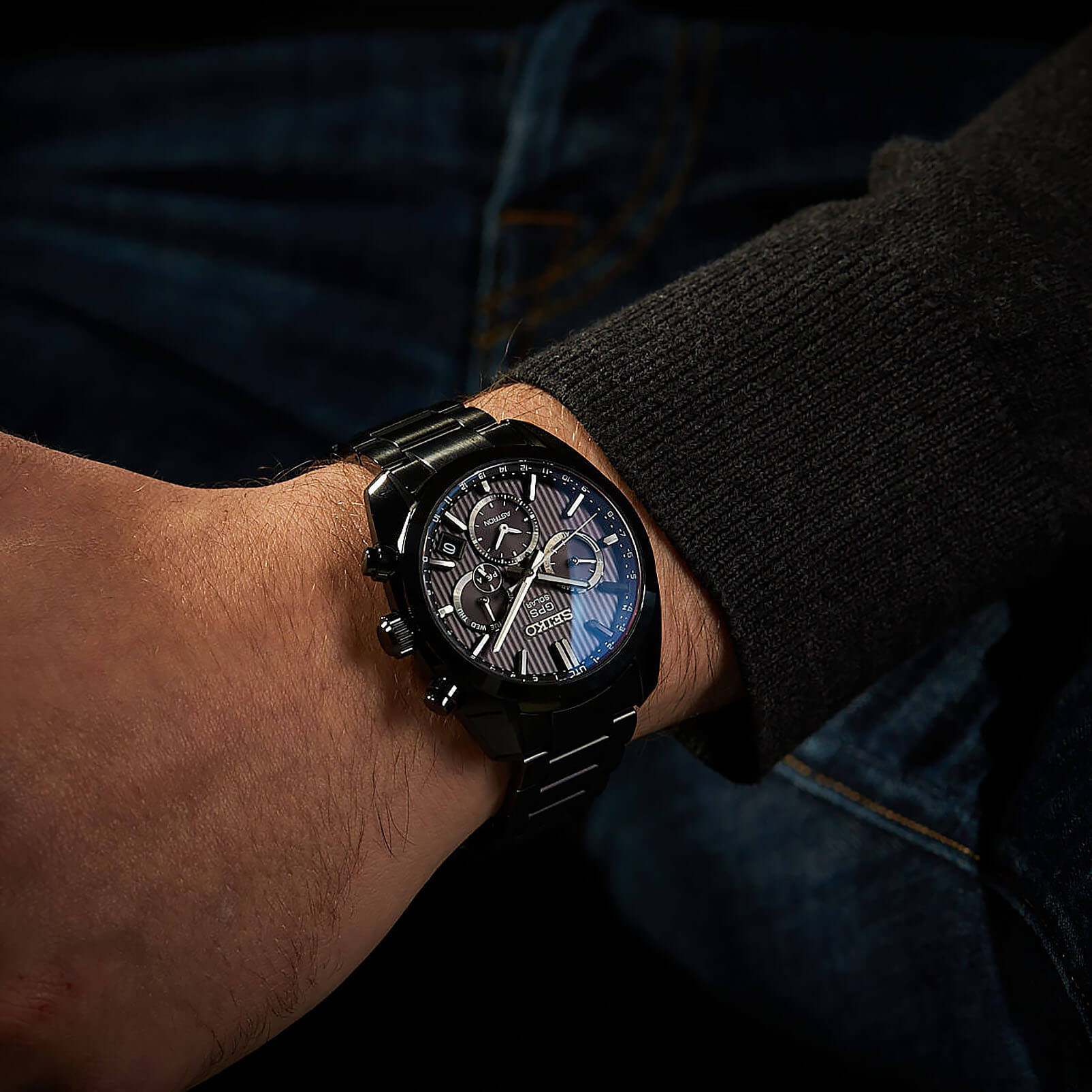 Seiko Seiko Astron GPS Solar SSH023J1 кварцевые мужские часы часы крупный план черный циферблата