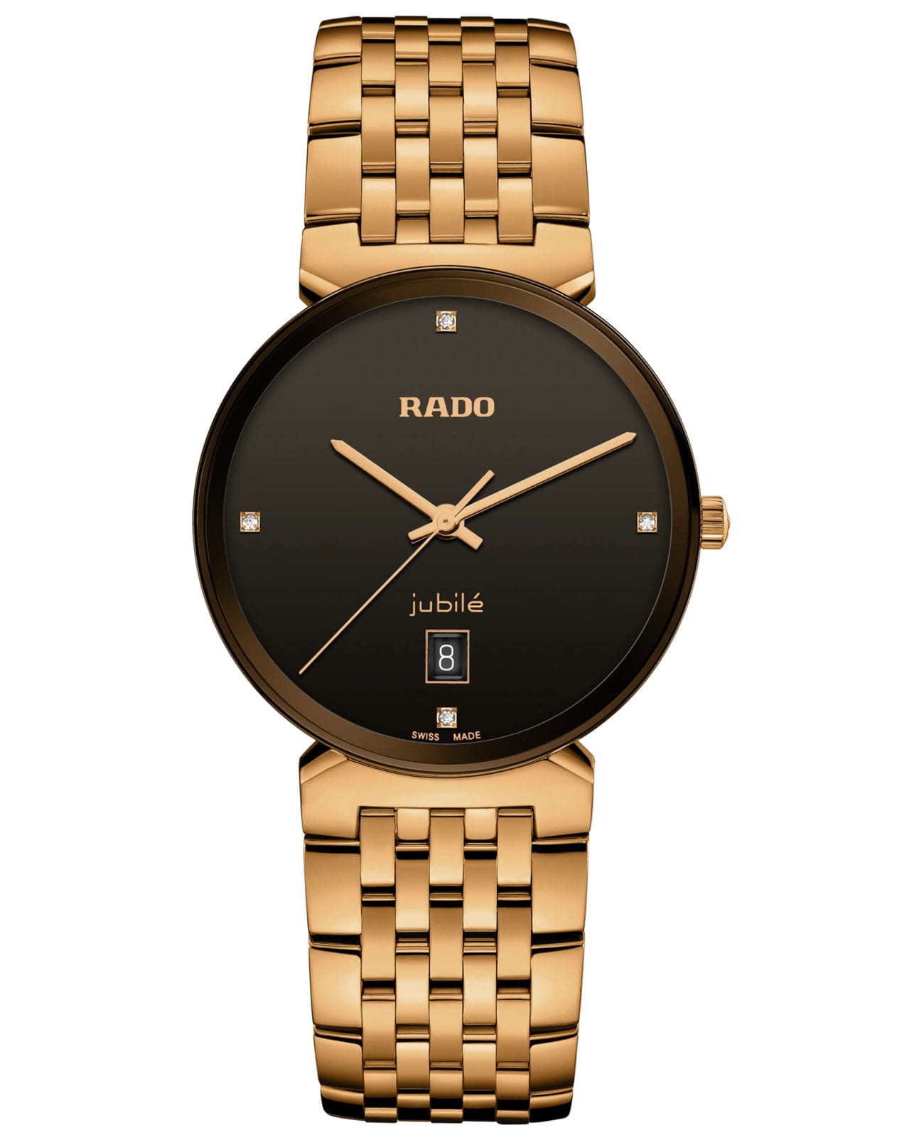 Rado Rado Florence Classic Diamonds R48916703 Classic R48916703 кварцевые мужские часы черный циферблат, браслет сталь c pvd покрытием — вид спереди