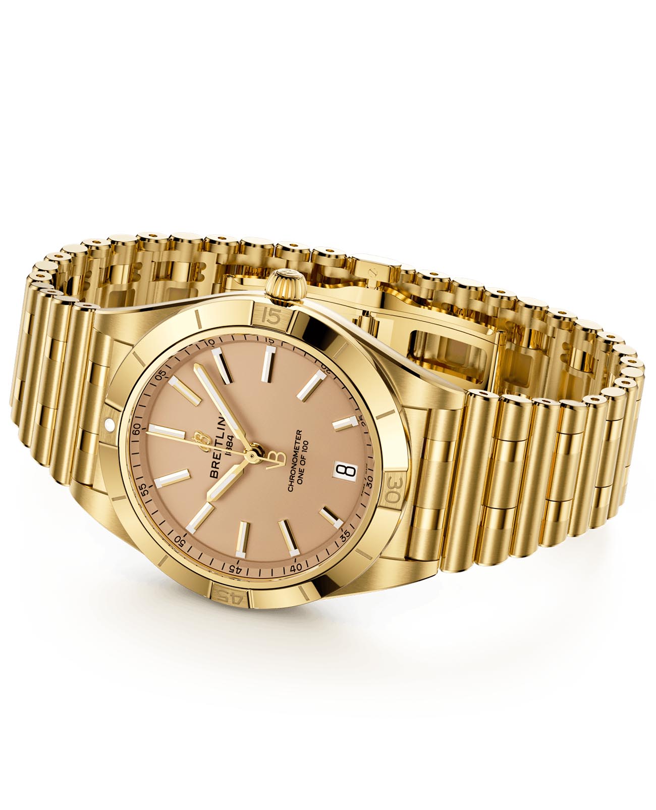 Breitling Breitling Chronomat Automatic 36 Victoria Beckham K103801A1A1K1, chronomat швейцария женские часы на браслете 18-каратное желтое золото боковой вид