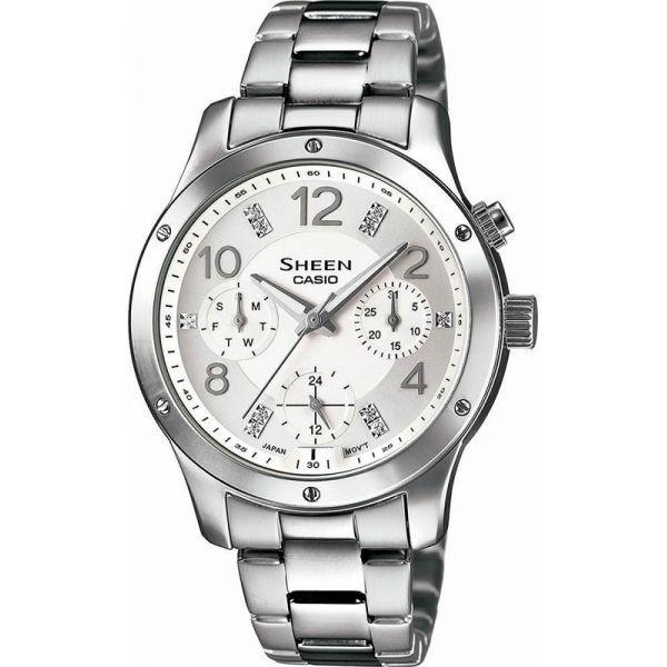 Casio Casio Sheen SHE-3807D-7A  SHE-3807D-7A кварцевые женские часы серый циферблат, браслет  — вид спереди