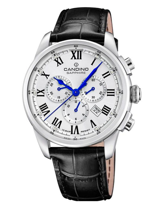 Candino Candino Chronograph C4745/4  C4745/4 кварцевые мужские часы серебристый циферблат, браслет кожаный — вид спереди