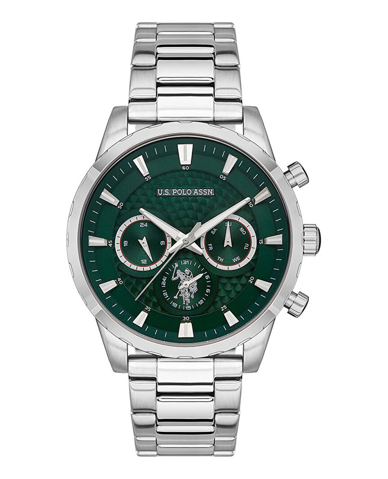U.S. Polo Assn. U.S. Polo Assn Crossing USPA1055-03  USPA1055-03 кварцевые мужские часы зеленый циферблат, браслет нержавеющая сталь — вид спереди