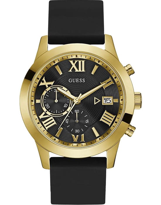 Guess GUESS W1055G4  W1055G4 кварцевые мужские часы черный циферблат, браслет силикон — вид спереди