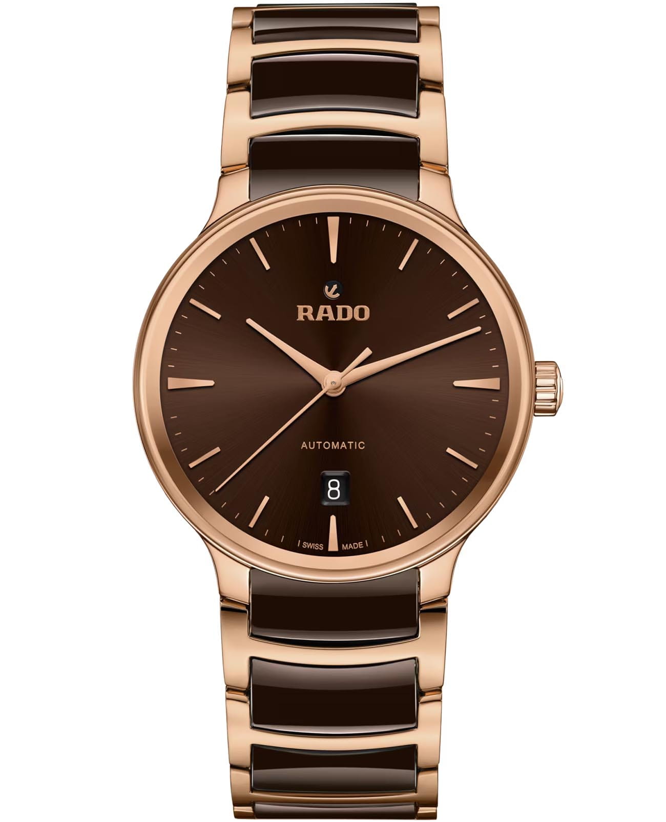 Rado Rado Centrix Automatic R30017302 Automatic R30017302 механические мужские часы коричневый циферблат, браслет высокотехнологичная керамика + нержавеющая сталь с pvd покрытием — вид спереди