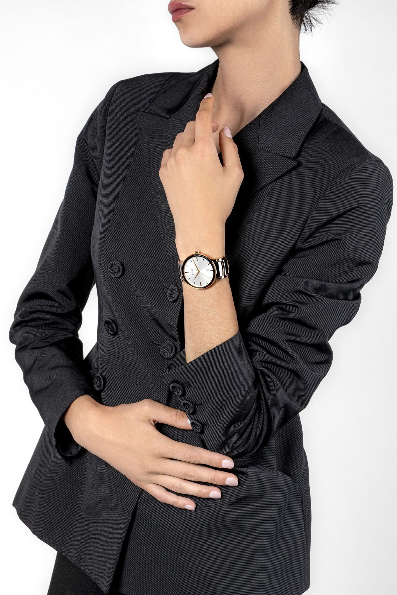 Rado Rado Centrix R30023012, centrix швейцария мужские часы на браслете высокотехнологичная керамика + нержавеющая сталь с pvd покрытием боковой вид