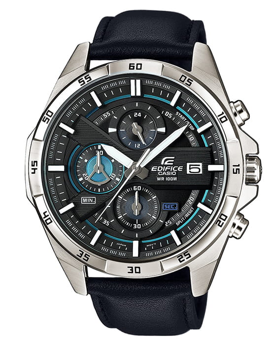 Casio Casio Edifice EFR-556L-1A EFR-556 EFR-556L-1A кварцевые мужские часы черный циферблат, браслет кожаный — вид спереди