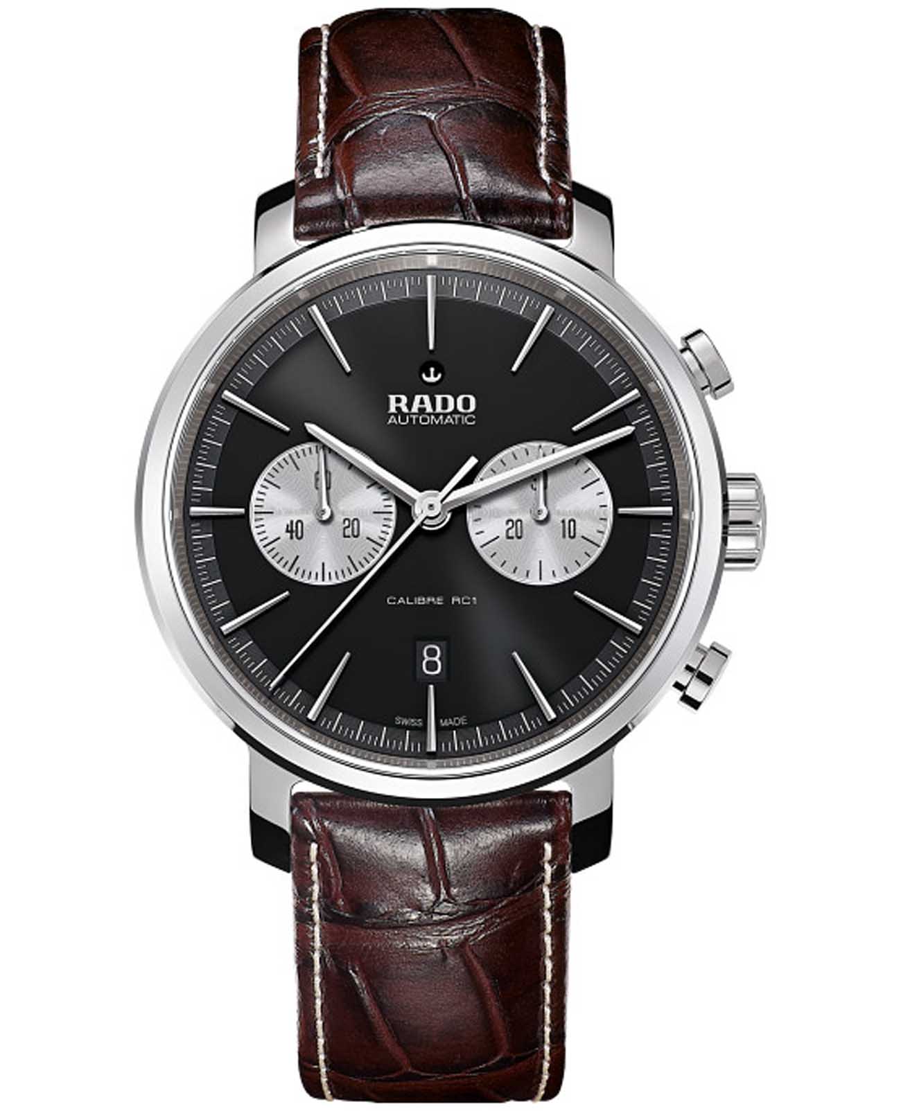 Rado Rado D-Star R14070176 Automatic R14070176 механические мужские часы черный циферблат, браслет кожаный — вид спереди