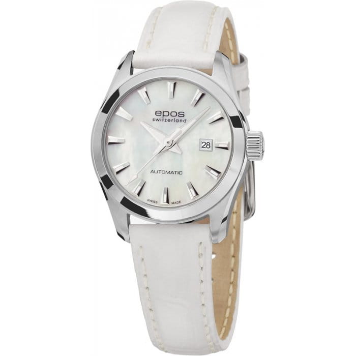 Epos Epos 4401.122.20.18.10  4401.122.20.18.10 механические женские часы перламутровый циферблат, браслет кожа + текстиль — вид спереди