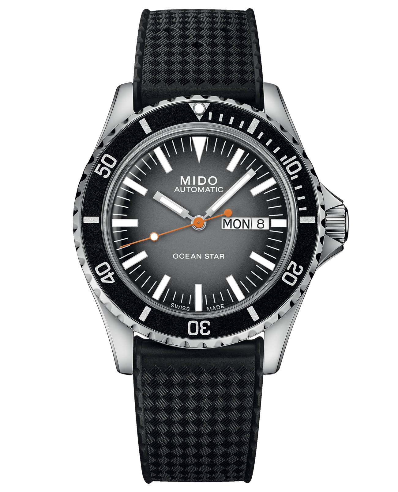 Mido Mido Ocean Star Tribute M026.830.17.081.00  M0268301708100 механические мужские часы серый циферблат, браслет каучук — вид спереди