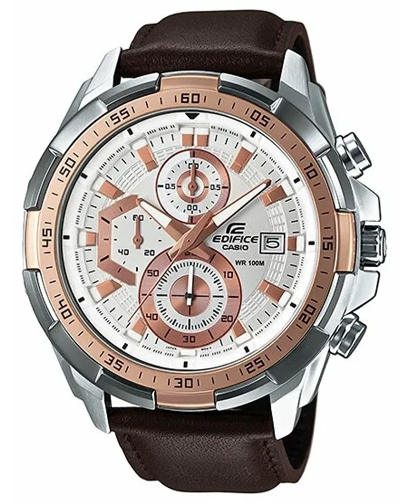 Casio Casio Edifice EFR-539L-7A EFR EFR-539L-7A кварцевые мужские часы белый циферблат, браслет кожаный — вид спереди