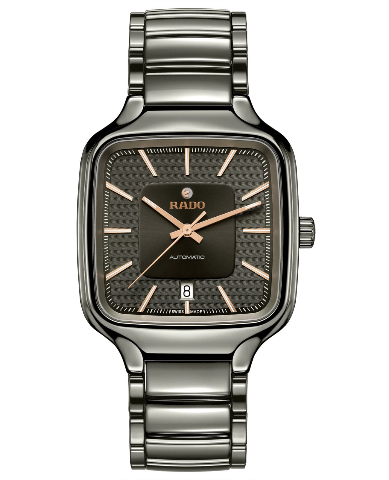 Rado Rado True Square Automatic R27077102 Automatic R27077102 механические мужские часы серый циферблат, браслет титан + высокотехнологичная плазменная керамика — вид спереди