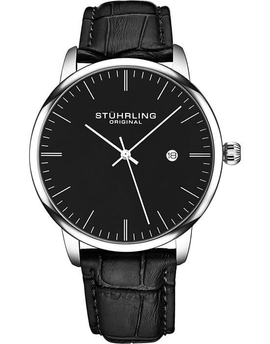 Stuhrling Stuhrling Rasa 3997.2  3997.2 кварцевые мужские часы черный циферблат, браслет кожаный — вид спереди