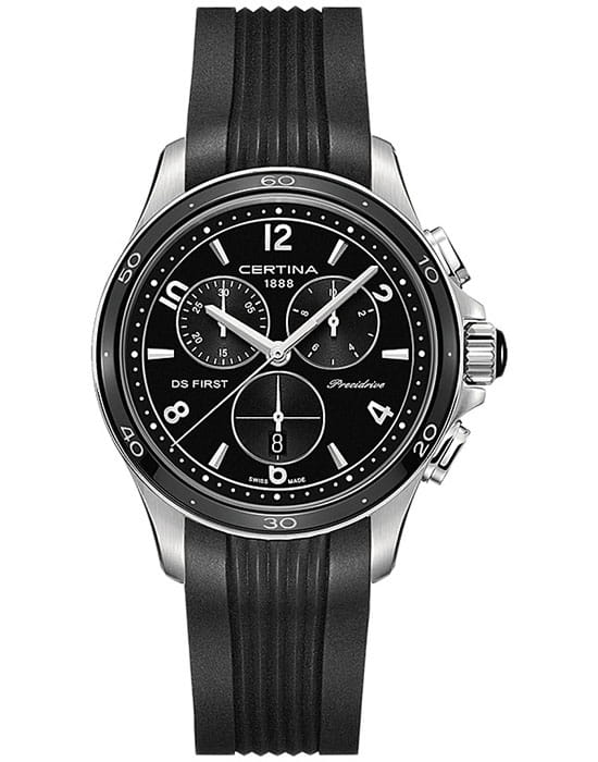 Certina Certina DS First C030.217.17.057.00 DS First C0302171705700 кварцевые женские часы черный циферблат, браслет каучук — вид спереди