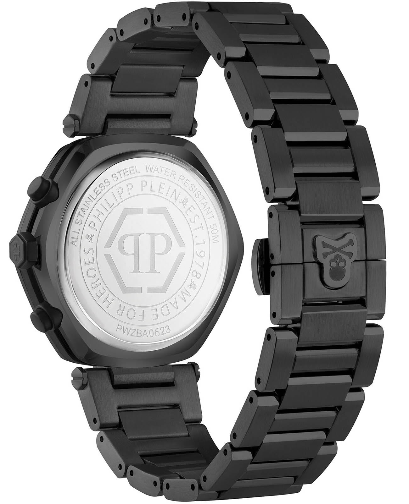 Philipp Plein Philipp Plein The Hexagon Chrono PWZBA0623,  германия мужские часы на браслете нержавеющая сталь с ip-покрытием боковой вид