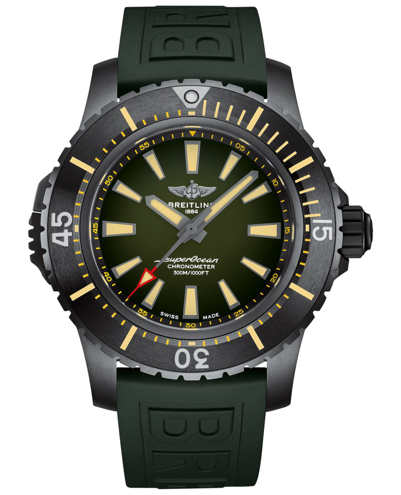 Breitling Breitling Superocean Automatic 48 V17369241L1S2  V17369241L1S2 механические мужские часы зеленый циферблат, браслет каучук — вид спереди