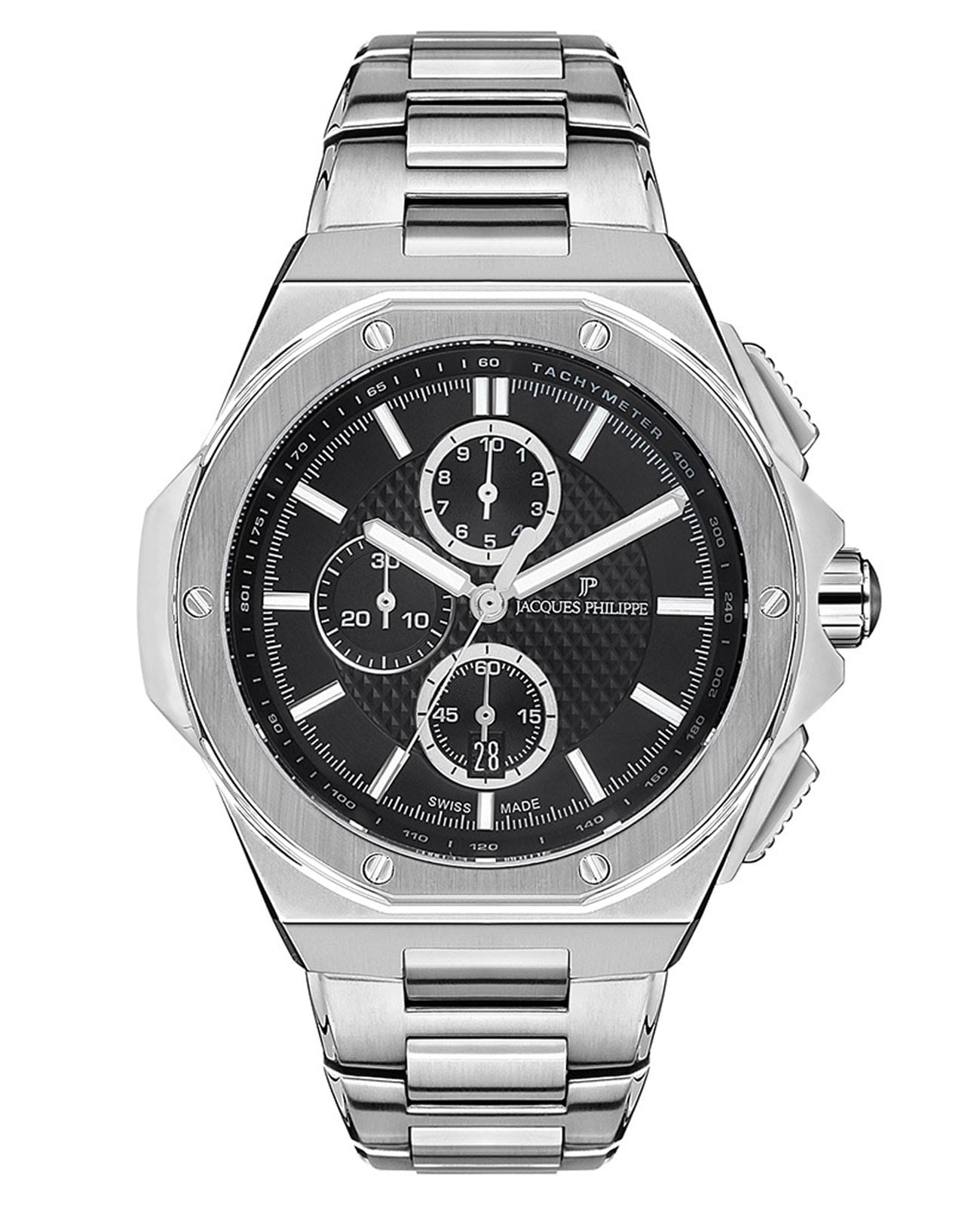Jacques Philippe Jacques Philippe Esquire JPQGC041316  JPQGC041316 кварцевые мужские часы черный циферблат, браслет нержавеющая сталь — вид спереди