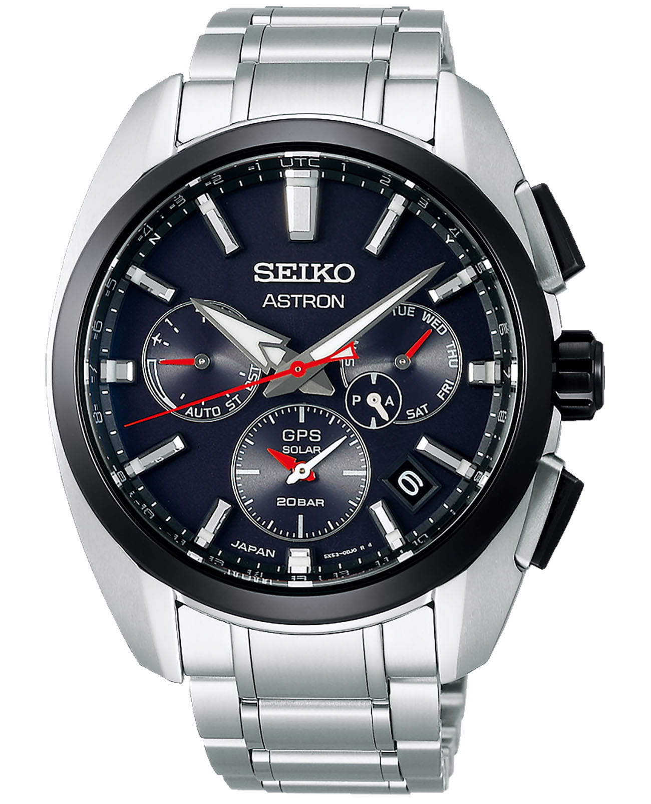 Seiko Seiko Astron GPS Solar SSH103J1  SSH103J1 кварцевые мужские часы синий циферблат, браслет нержавеющая сталь — вид спереди