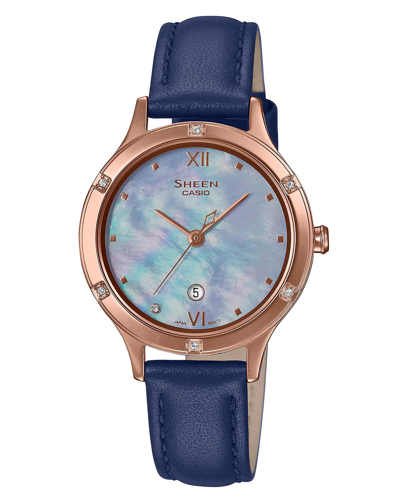 Casio Casio Sheen SHE-4546PGL-2A  SHE-4546PGL-2A кварцевые женские часы перламутровый циферблат, браслет кожаный — вид спереди