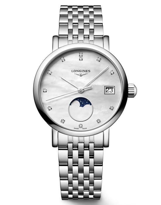 Longines Longines Elegant Collection Moonphase L4.330.4.87.6  L43304876 кварцевые женские часы белый циферблат, браслет нержавеющая сталь — вид спереди