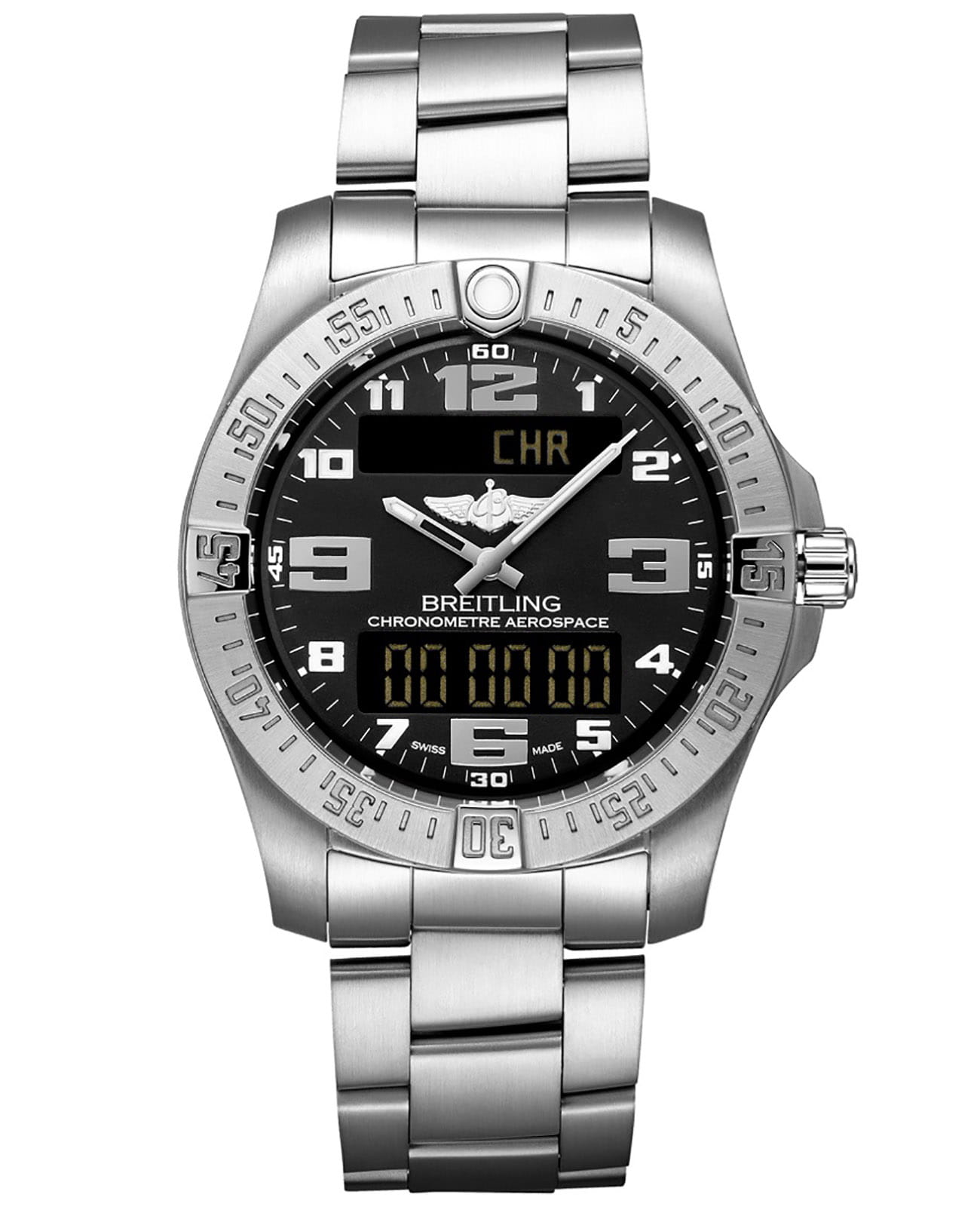 Breitling Breitling Aerospace EVO E79363101B1E1  E79363101B1E1 кварцевые мужские часы черный циферблат, браслет титановый — вид спереди