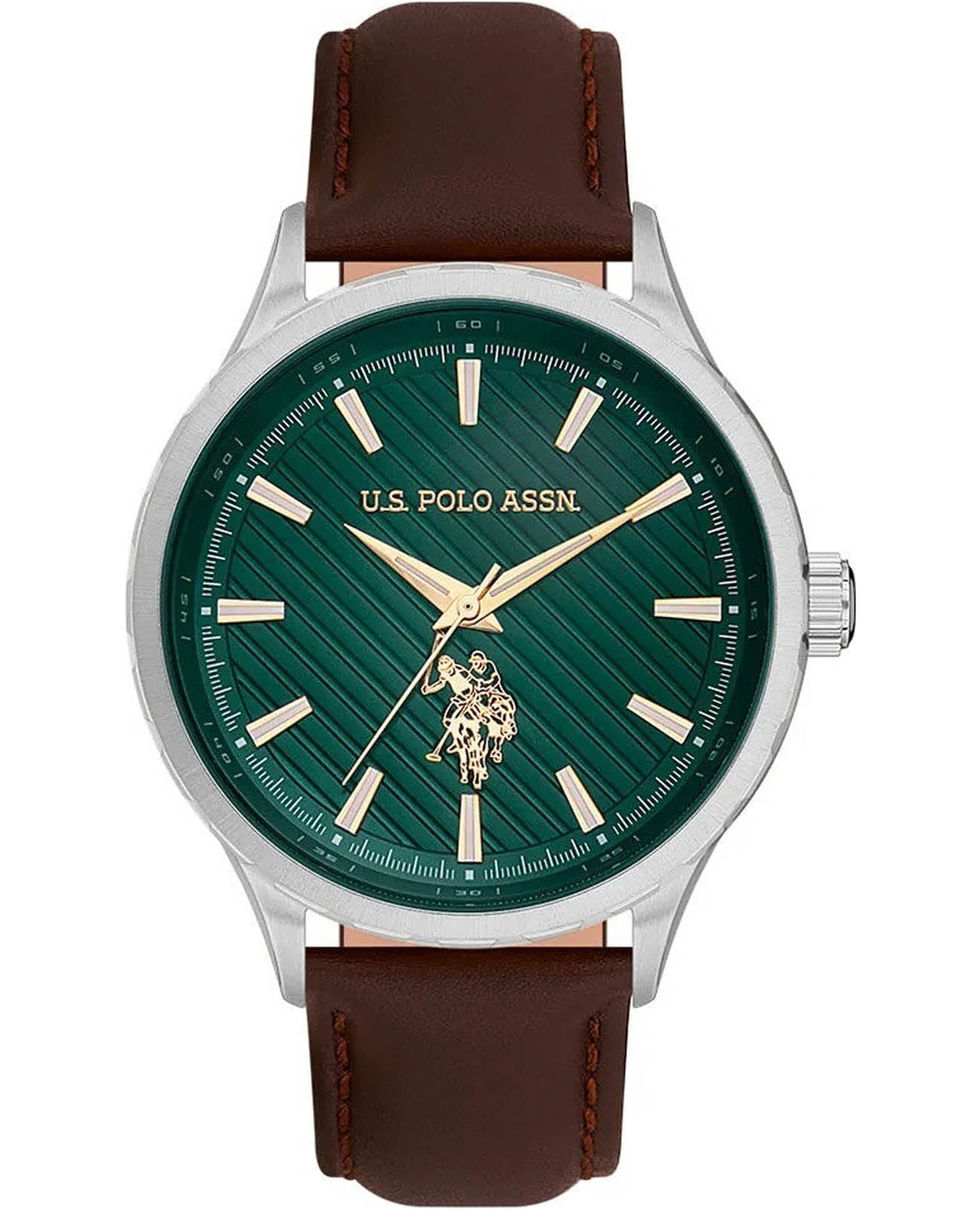 U.S. Polo Assn. U.S. Polo Assn. Fundamental USPA1069-05  USPA1069-05 кварцевые мужские часы зеленый циферблат, браслет кожаный — вид спереди