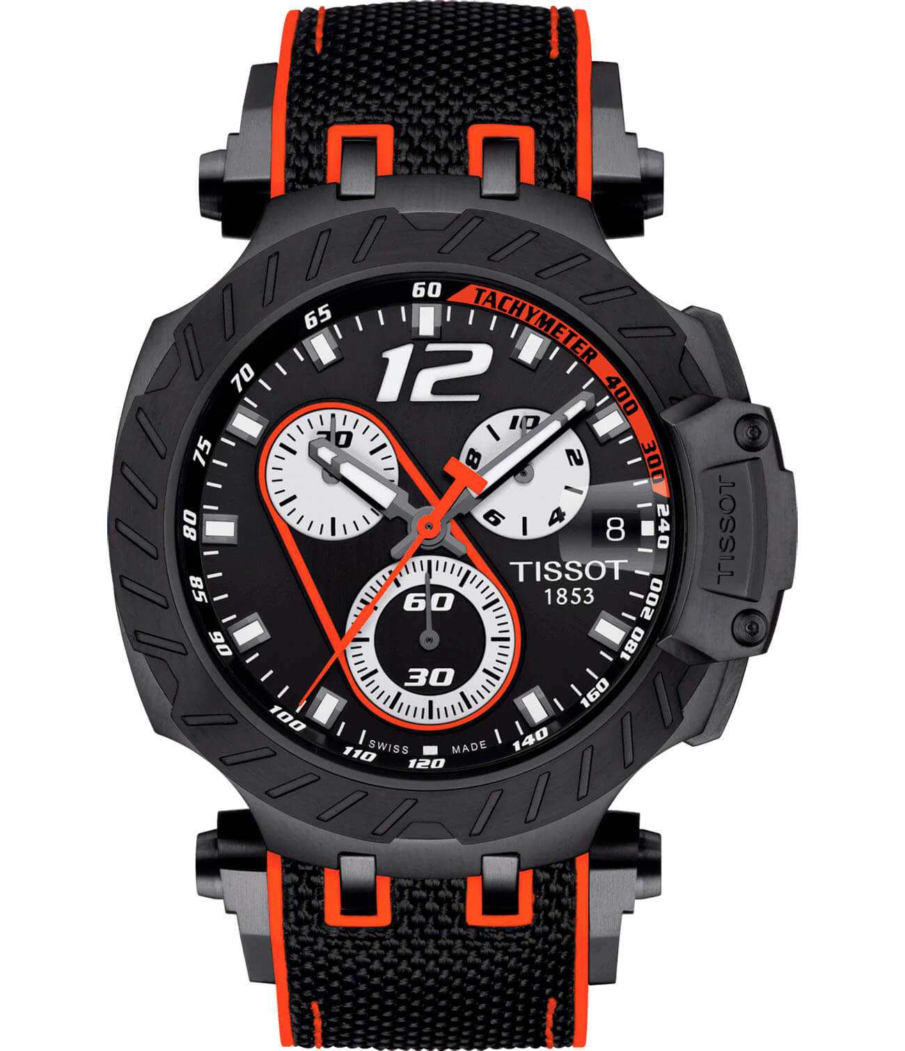 Tissot Tissot T-Race Marc Marquez 2019 T115.417.37.057.01 T Race T1154173705701 кварцевые мужские часы черный циферблат, браслет каучук — вид спереди