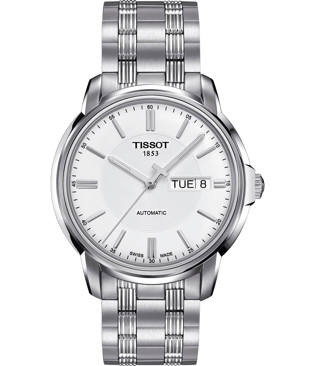 Tissot Tissot Automatics III T065.430.11.031.00 Automatics III T0654301103100 механические мужские часы белый циферблат, браслет нержавеющая сталь — вид спереди