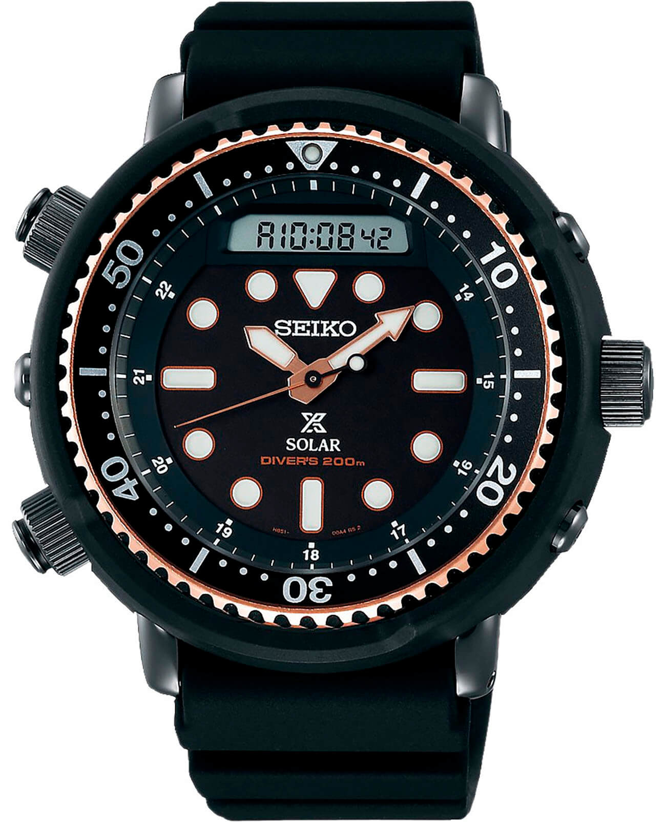 Seiko Seiko Prospex SNJ028P1  SNJ028P1 кварцевые мужские часы черный циферблат, браслет силикон — вид спереди