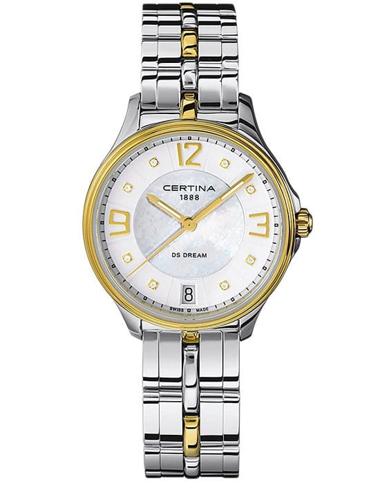 Certina Certina DS Dream C021.210.22.116.00  C0212102211600 кварцевые женские часы перламутровый циферблат, браслет сталь c pvd покрытием — вид спереди