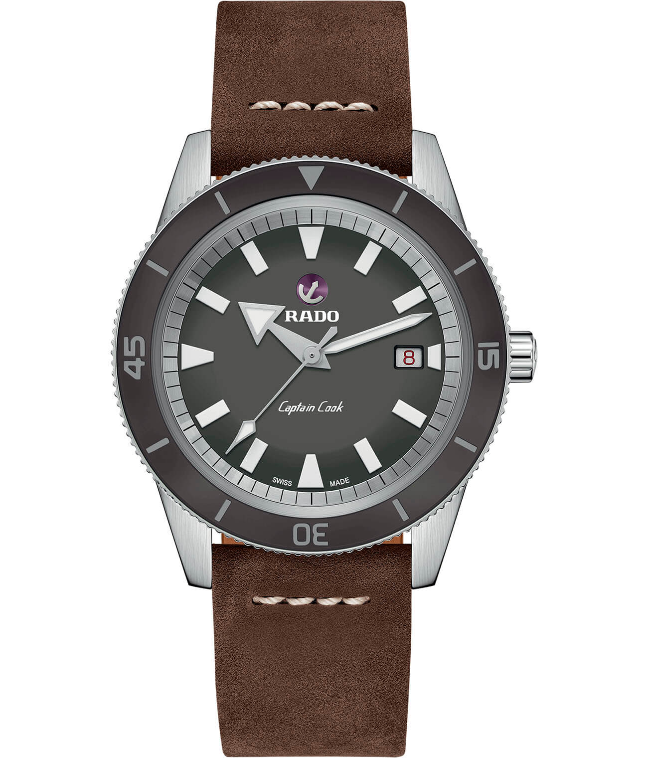Rado Rado Captain Cook Automatic R32505015 Automatic R32505015 механические мужские часы серый циферблат, браслет кожаный — вид спереди
